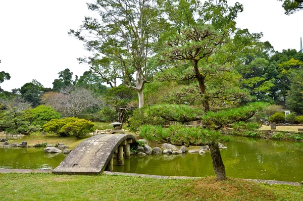 Stone bridge in Japanese garden at Isahaya, Japan — Stock Photo, Image