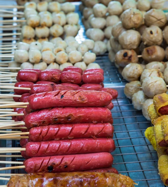 The grilled sausage and meat ball — Stock Photo, Image