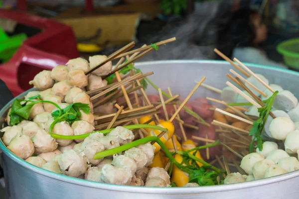 The steam meat ball with stick for sell in Thai style — Stock Photo, Image