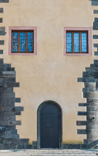 The metal door with glass window in european style — Stock Photo, Image