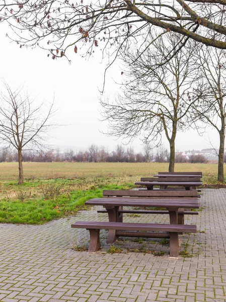 Die Gruppe von Bank und Tisch im Garten — Stockfoto