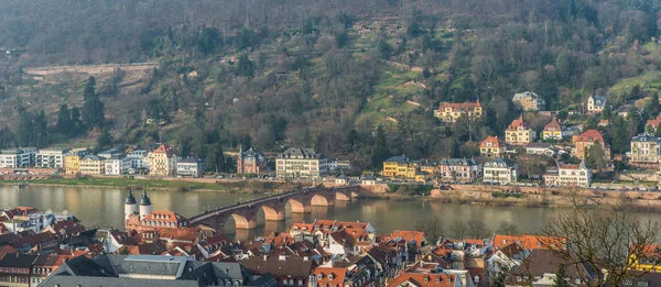 El paisaje urbano de la ciudad de Heidelberg con el puente viejo cruzar la R — Foto de Stock