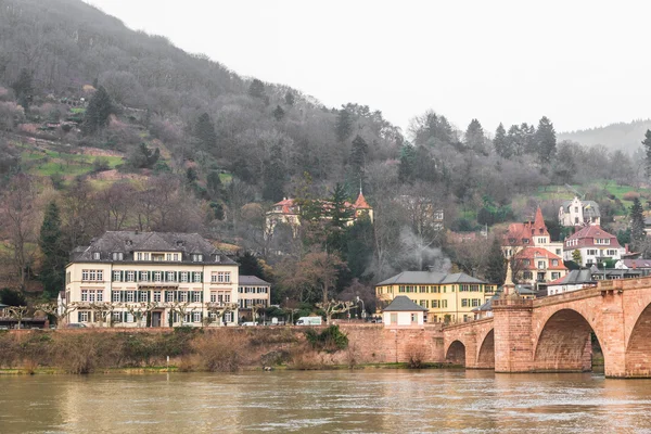 Las casas en la montaña cerca del puente viejo en Heidelberg — Foto de Stock