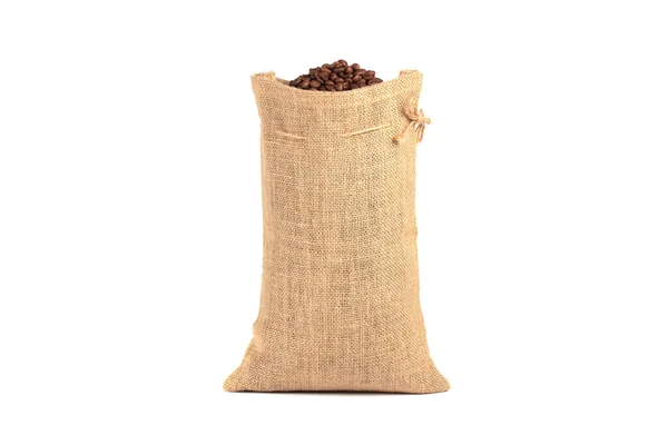 Sac à café en toile de jute entièrement remplie de grains de café — Photo