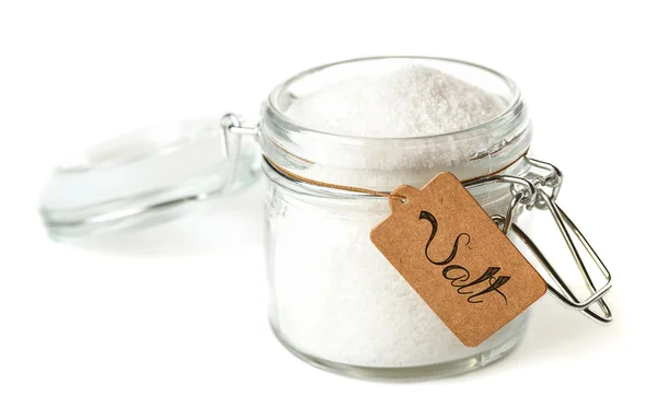 Glass jar with salt. — Stock Photo, Image