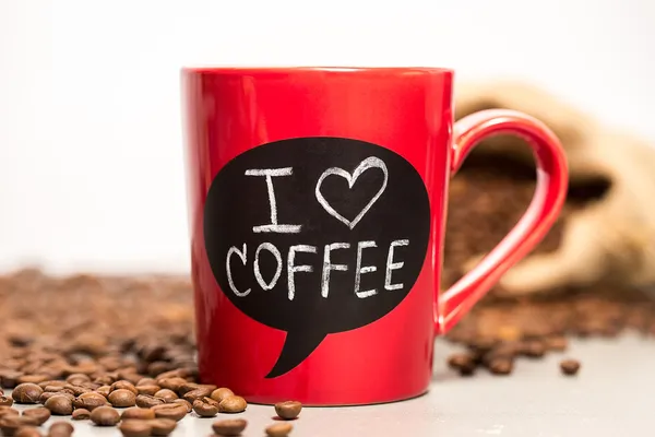 Ich liebe Kaffeeschild auf Tasse — Stockfoto