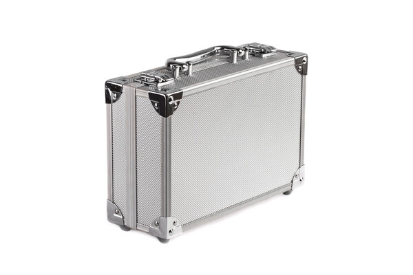 Silver chromed makeup box on isolated white background
