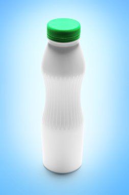 Beyaz plastik şişe üzerine açık mavi renkli görüntü