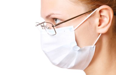 kadın doktor portre maske ve gözlük