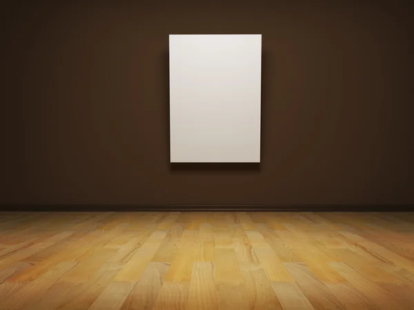 Bild einer leeren weißen Leinwand auf einer braunen Wand — Stockfoto