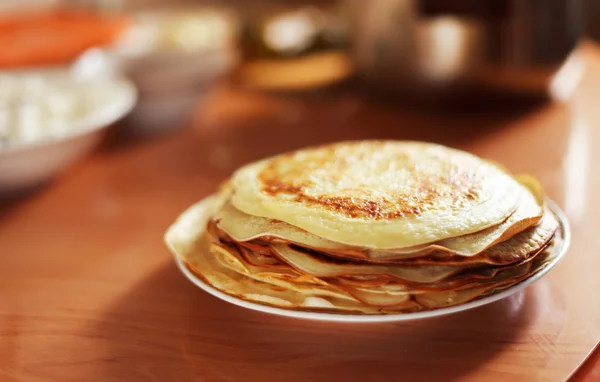 Image of pancakes in plate on a table — Stock Photo, Image