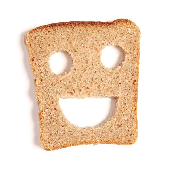 Funny bread slice on white background — Stock Photo, Image