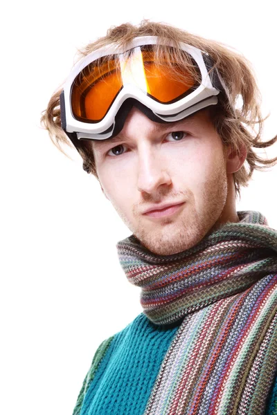 Retrato de snowboarder isolado sobre branco — Fotografia de Stock