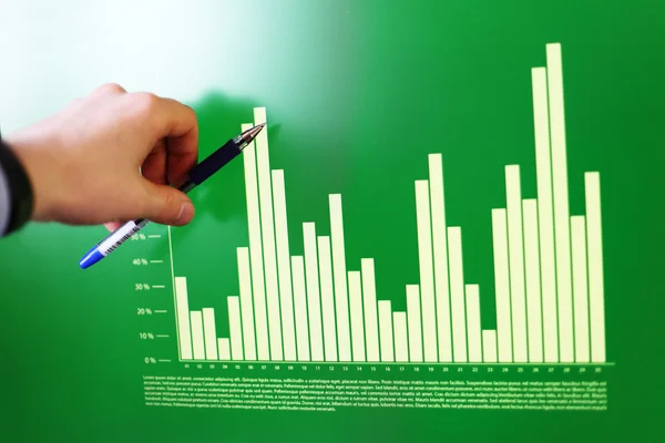 Image of hand pointing on a graph data — Stock Photo, Image