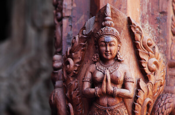 Wooden Sculpture in Sanctuary of Truth. Pattaya, Thailand