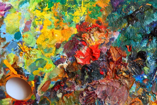 Background image of bright oil-paint palette closeup — Stock Photo, Image