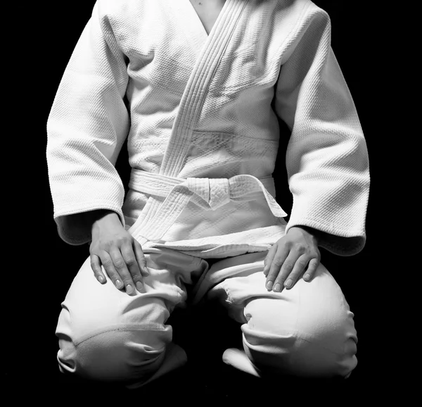 Image of woman in white kimono sitting — Stock Photo, Image