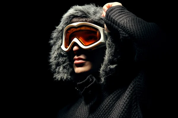 Snowboarder fashion portrait on black — Stock Photo, Image