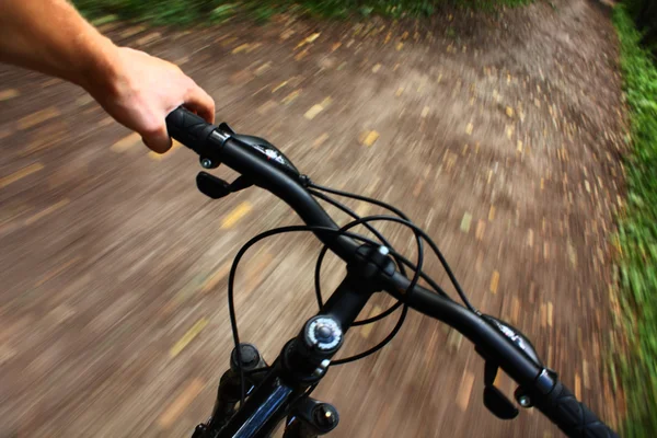 Riding mountain bike in forest — Stock Photo, Image