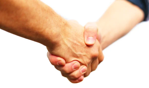 Closeup of people shaking hands isolated on white — Stock Photo, Image