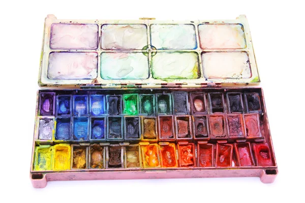 Picture of professional aquarelle paintbox over white — Stock Photo, Image