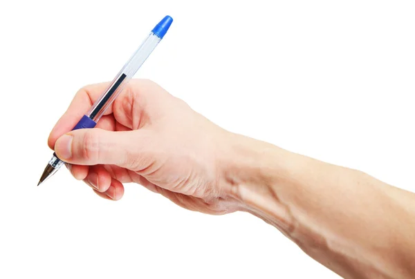 Bild der menschlichen Hand hält Stift isoliert auf weißem Hintergrund — Stockfoto