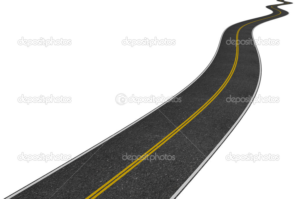 image of a long winding road isolated on white