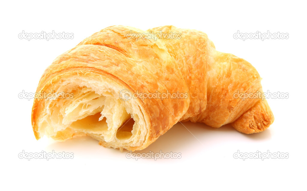 Image of fractured croissant isolated on white