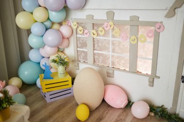 Happy Easter. Congratulatory easter background. Easter objects.