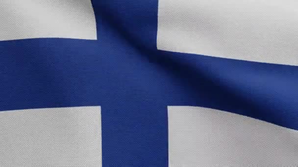 Bandeira Finlandesa Acenando Vento Feche Bandeira Finlândia Soprando Seda Macia — Vídeo de Stock