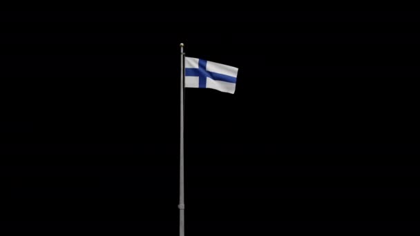 Illustrasjon Alpha Finlandian Flag Waving Wind Nær Finlands Fane Som – stockvideo
