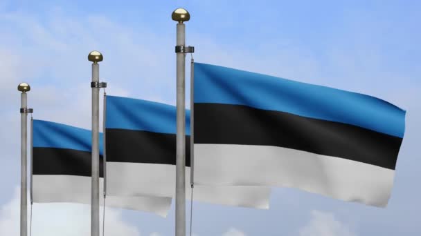 Bandera Estonia Ondeando Viento Con Cielo Azul Nubes Bandera Estonia — Vídeo de stock