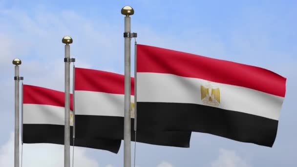 Єгипетський Прапор Розмахує Вітром Блакитним Небом Хмарами Заклинання Прапора Єгипту — стокове відео