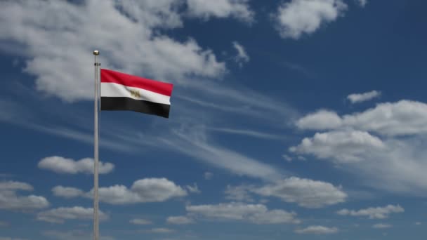 Bandeira Egípcia Acenando Vento Com Céu Azul Nuvens Close Bandeira — Vídeo de Stock