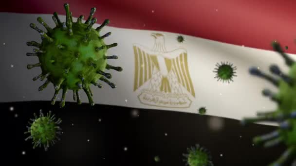 Bandiera Egiziana Sventola Con Coronavirus Focolaio Infettare Sistema Respiratorio Come — Video Stock