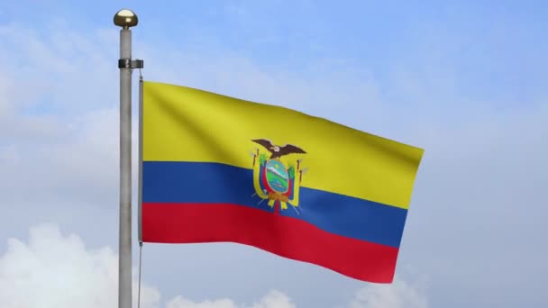 Ecuadorian Flag Waving Wind Blue Sky Clouds Ecuador Banner Blowing — Stock Video