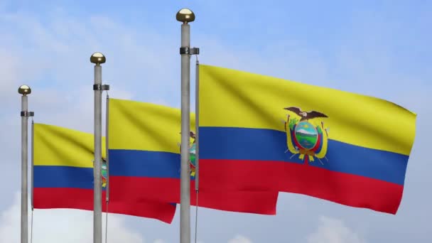 Еквадорський Прапор Розмахує Вітром Блакитним Небом Хмарами Заклинання Прапора Еквадору — стокове відео