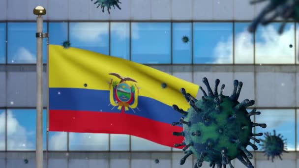 Ekvádorská Vlajka Moderním Mrakodrapem City Coronavirus 2019 Ncov Koncept Asijská — Stock video