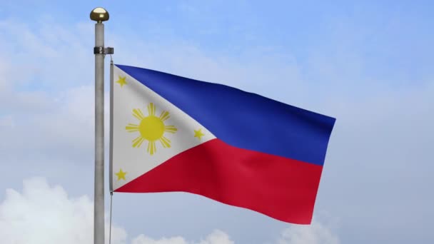 Filipin Bayrağı Mavi Gökyüzü Bulutlarla Rüzgarda Dalgalanıyor Filipin Afişini Yakın — Stok video