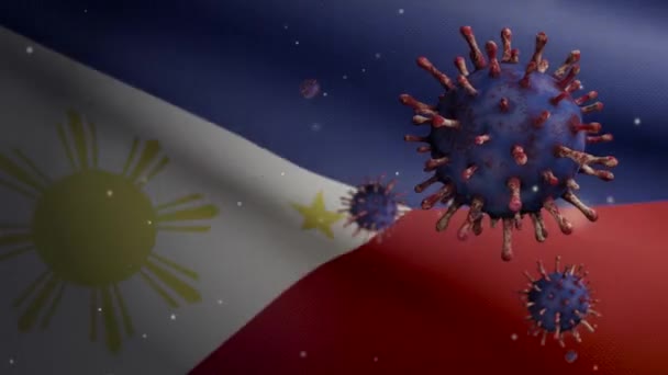 Filipin Bayrağı Sallanıyor Coronavirüs Salgını Solunum Sistemini Tehlikeli Bir Grip — Stok video