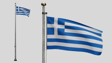 3D, Yunan bayrağı rüzgarda dalgalanıyor. Yunanistan afişini yakın çekin, yumuşak ve pürüzsüz ipek. Kumaş kumaş dokusu, Asteğmen. Ulusal gün ve ülke etkinlikleri konsepti için kullan..