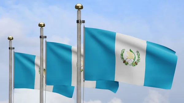 Guatemalteekse Vlag Wapperend Wind Met Blauwe Lucht Wolken Sluiten Van — Stockfoto