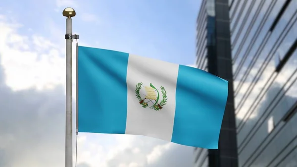 Σημαία Της Γουατεμάλας Κυματίζει Στον Άνεμο Σύγχρονη Πόλη Ουρανοξύστη Σημαία — Φωτογραφία Αρχείου