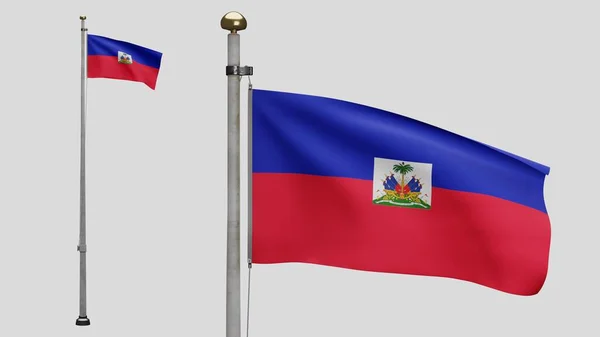 Drapeau Haïtien Agitant Vent Gros Plan Bannière Haïti Soufflant Soie — Photo