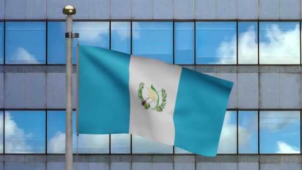 Guatemalas Flagga Viftar Vinden Med Modern Skyskrapa Stad Guatemala Banner — Stockvideo