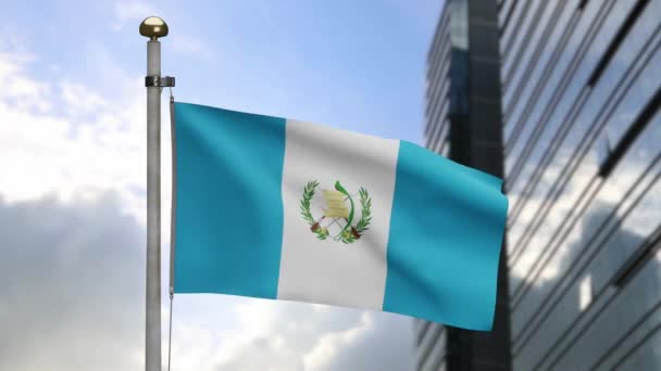 Гватемальський Прапор Розмахуючи Вітром Сучасним Містом Хмарочосів Покриття Гватемальського Прапора — стокове відео