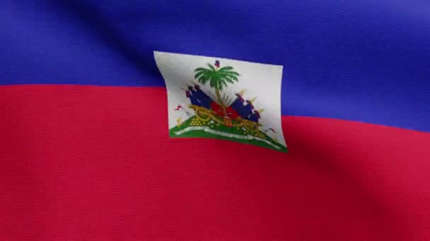 3D海地国旗在风中飘扬近处的海地旗帜飘扬 丝丝柔滑 布料质地为背景图案 将其用于国庆日和国庆日概念 — 图库视频影像