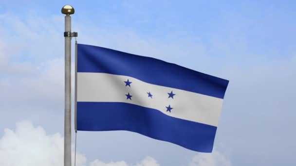 Honduransk Flagga Viftar Vinden Med Blå Himmel Och Moln Närbild — Stockvideo