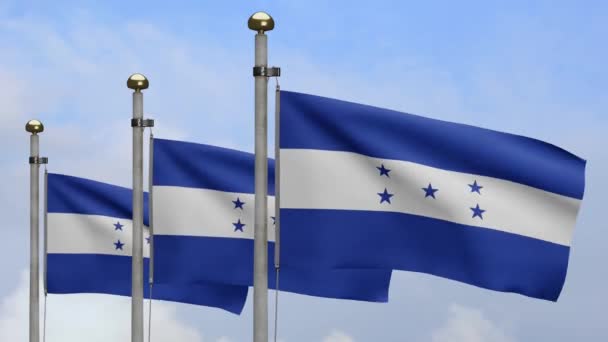 Hondurese Vlag Wapperend Wind Met Blauwe Lucht Wolken Honduras Spandoek — Stockvideo