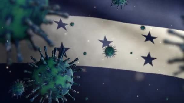 Influensa Coronavirus Som Svävar Över Honduras Flagga Patogen Som Angriper — Stockvideo